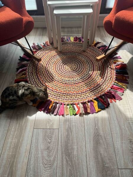 Milda 13 Multi Püsküllü Bohem Jüt Kilim Hasırlı El Örgüsü Çift Taraflı Kilim Yuvarlak Modern Jüt Halı