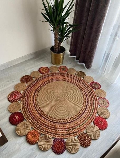 Milda 22 Multi Jüt Hasırlı El Örgüsü Çift Taraflı Kilim Yuvarlak Jüt Halı