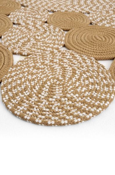 Milda 27 Bej Kahve Bohem Jüt Kilim Hasırlı El Örgüsü Çift Taraflı Kilim Yuvarlak Modern Jüt Halı 90x90