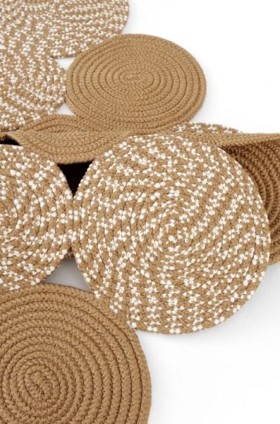 Milda 27 Bej Kahve Bohem Jüt Kilim Hasırlı El Örgüsü Çift Taraflı Kilim Yuvarlak Modern Jüt Halı