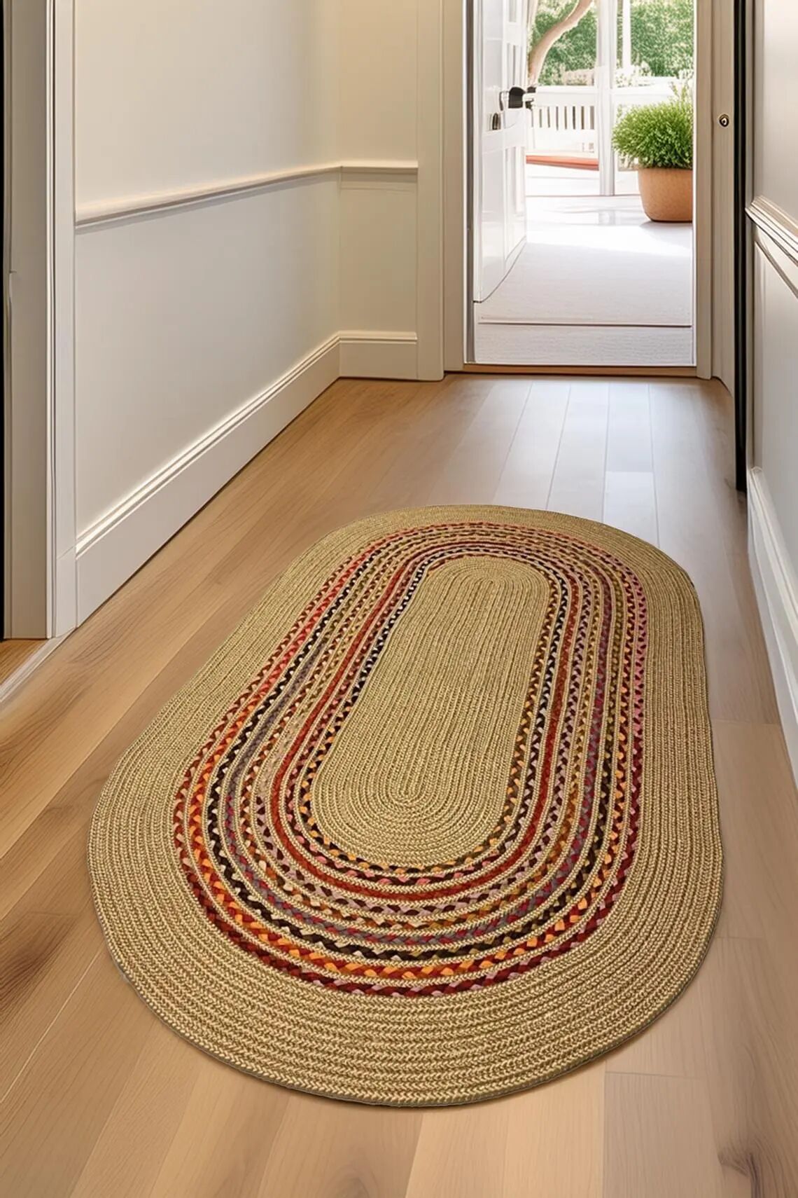 Milda 29 Jüt Hasırlı El Örgüsü Çift Taraflı Kilim Oval Jüt Halı