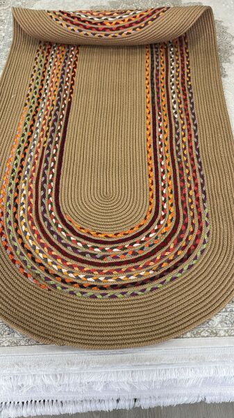 Milda 29 Jüt Hasır Örgü Bohem Çift Taraflı Kilim Dekoratif Oval Jüt Halı Balkon Banyo Antre Koridor Mutfak Yıkanabilir Jüt Kilim