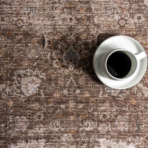 Atelier 501 Brown Taupe Eskitme Vintage Halı Etnik Dokuma Otantik Yıkanabilir Salon Mutfak Yatak Odası Koridor Halısı