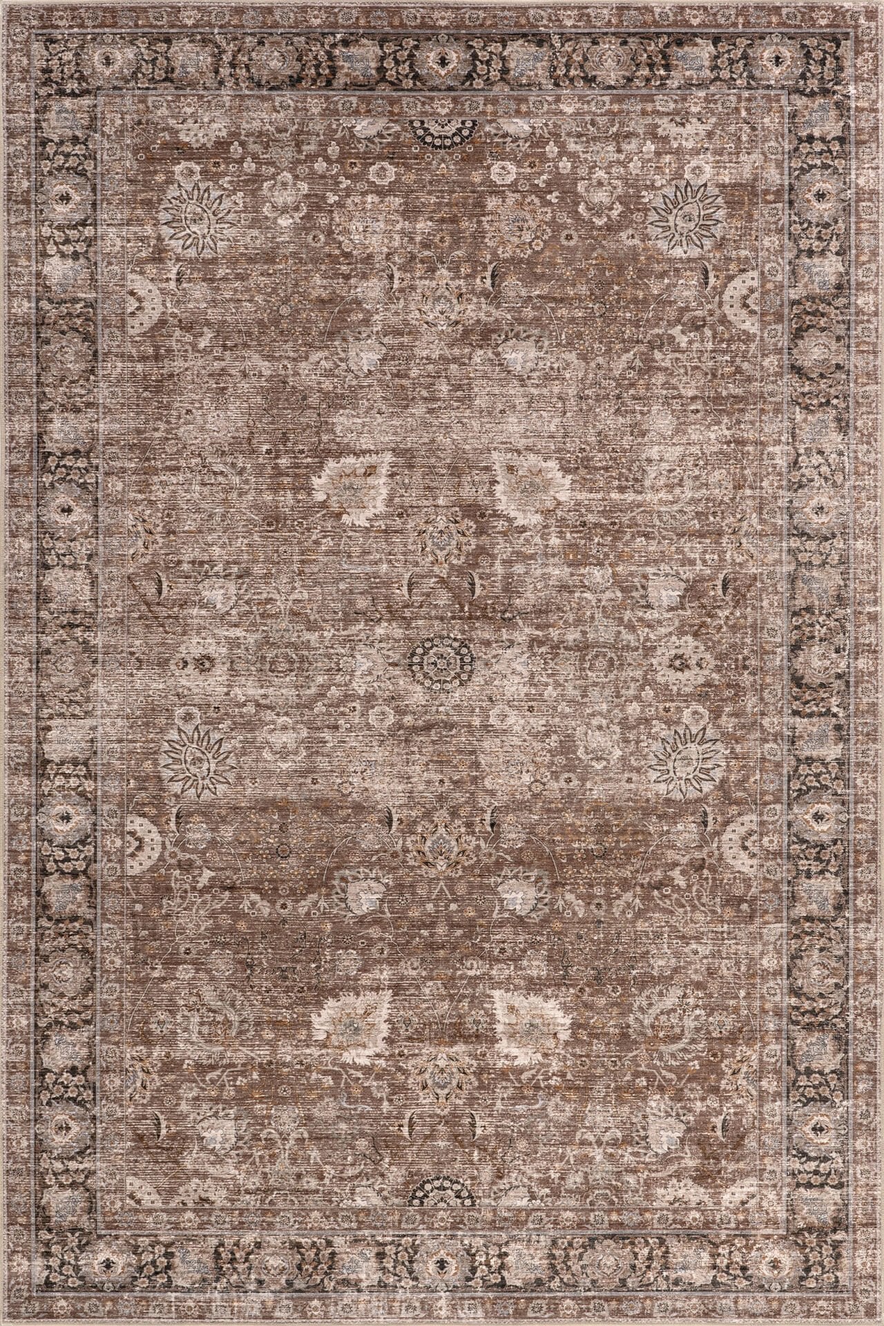 Atelier 501 Brown Taupe Eskitme Vintage Halı Etnik Dokuma Otantik Yıkanabilir Salon Mutfak Yatak Odası Koridor Halısı