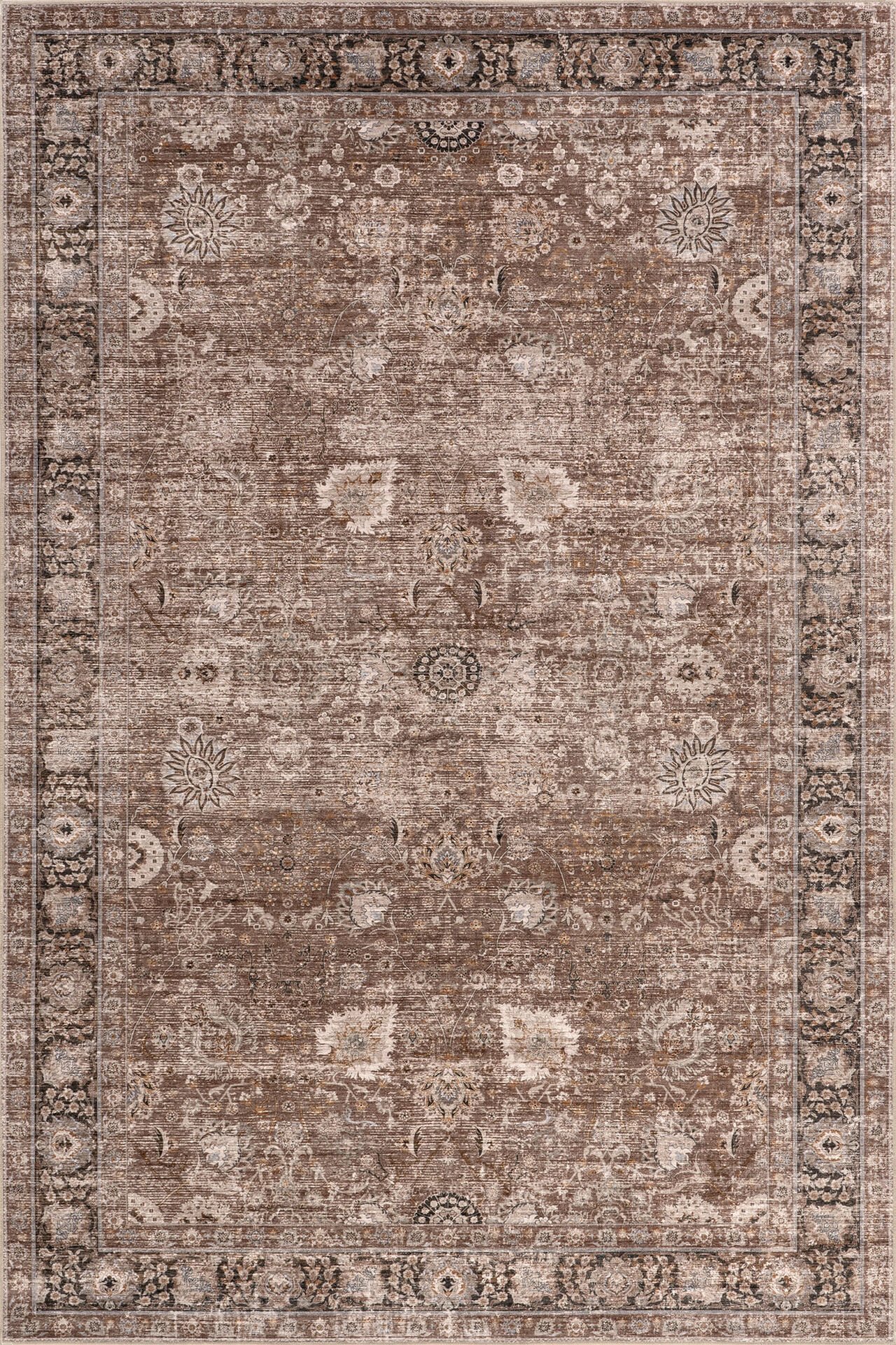 Atelier 501 Brown Taupe Eskitme Vintage Halı Etnik Dokuma Otantik Yıkanabilir Salon Mutfak Yatak Odası Koridor Halısı