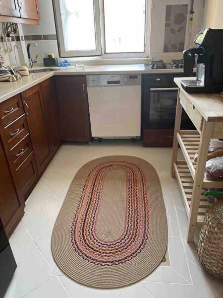 Milda 29 Jüt Hasırlı El Örgüsü Çift Taraflı Kilim Oval Jüt Halı