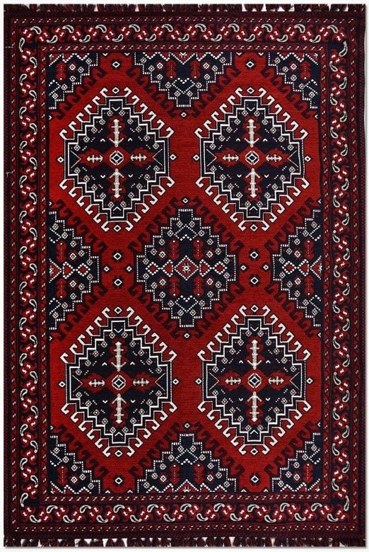 Crea Halı Truva TR19 Afgan Desen Bordo Kırmızı Etnik Modern Halı My Crea Home