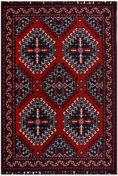 Crea Halı Truva TR19 Afgan Desen Bordo Kırmızı Etnik Modern Halı My Crea Home