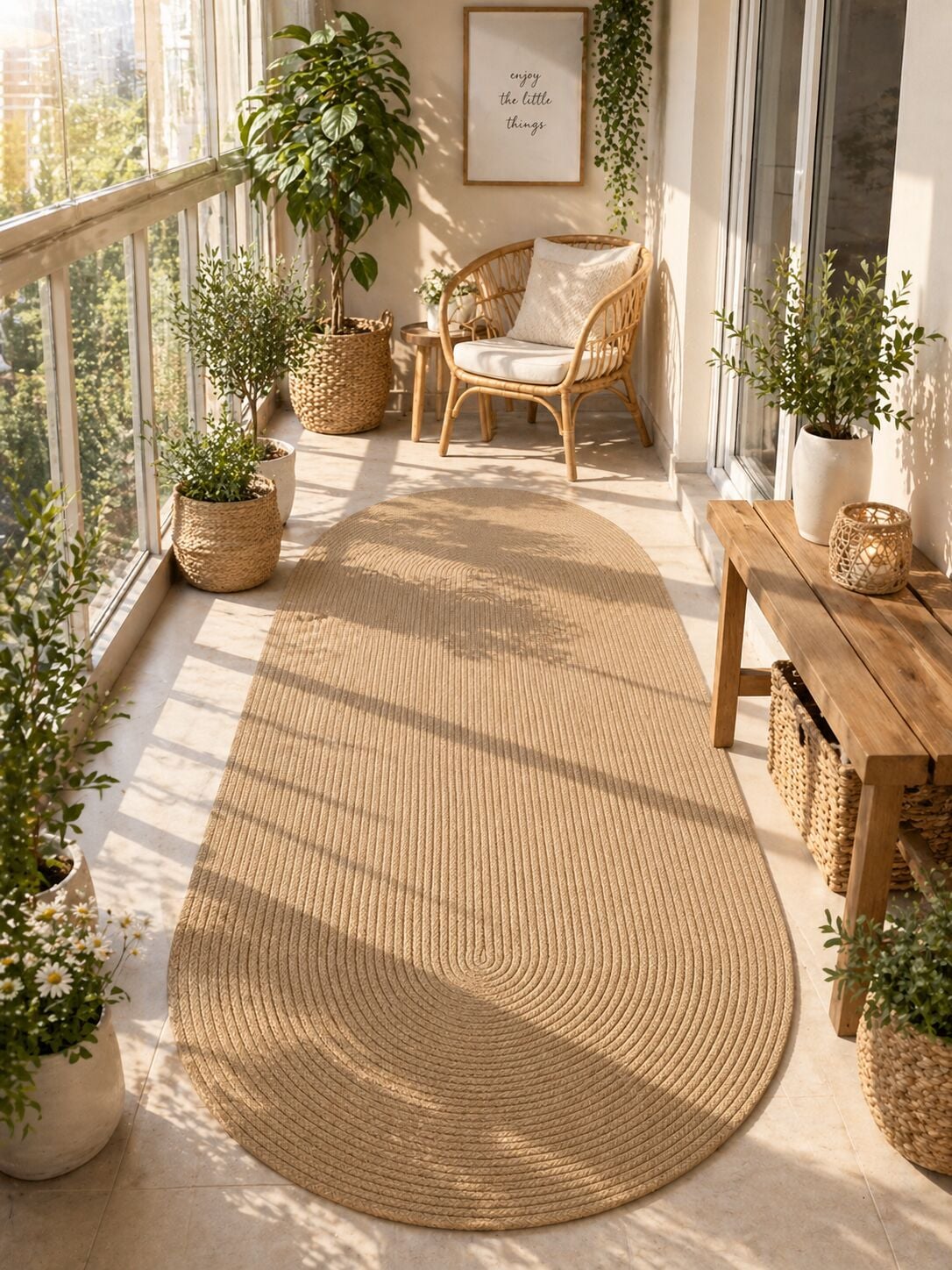 Milda 48 Jüt Yolluk Yıkanabilir Silinebilir Çift Taraflı Kilim Oval Jüt Halı Koridor Balkon MUtfak Banyo Halısı