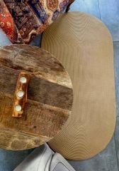 Milda 30 Jüt Hasırlı El Örgüsü Çift Taraflı Kilim Oval Jüt Halı