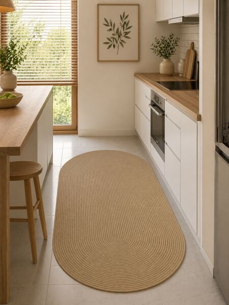 Milda 48 Jüt Yolluk Yıkanabilir Silinebilir Çift Taraflı Kilim Oval Jüt Halı Koridor Balkon MUtfak Banyo Halısı
