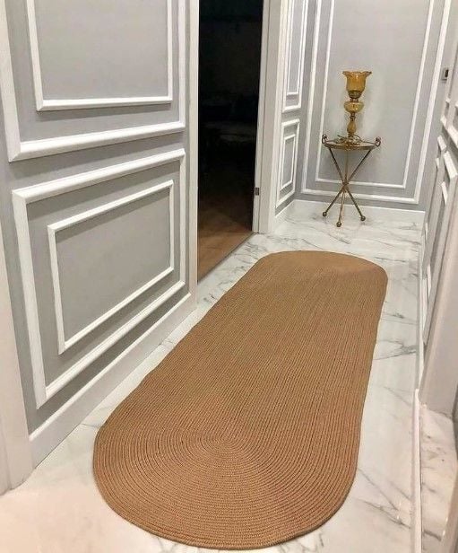 Milda 30 Jüt Hasırlı El Örgüsü Çift Taraflı Kilim Oval Jüt Halı