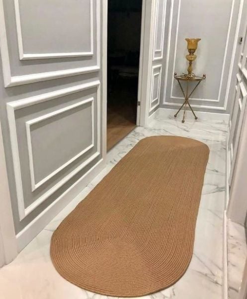 Milda 48 Jüt Yolluk Yıkanabilir Silinebilir Çift Taraflı Kilim Oval Jüt Halı Koridor Balkon MUtfak Banyo Halısı