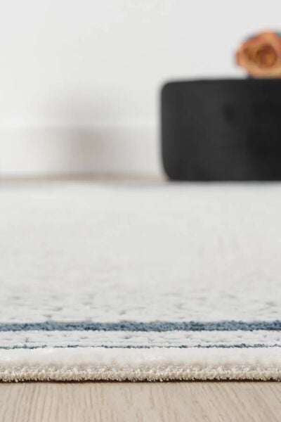 Seyran Halı Ahlat 7051 Mavi Çerçeveli Klasik Desen Gri Akrilik Salon Halısı Yolluk Modern Akrilik Halı