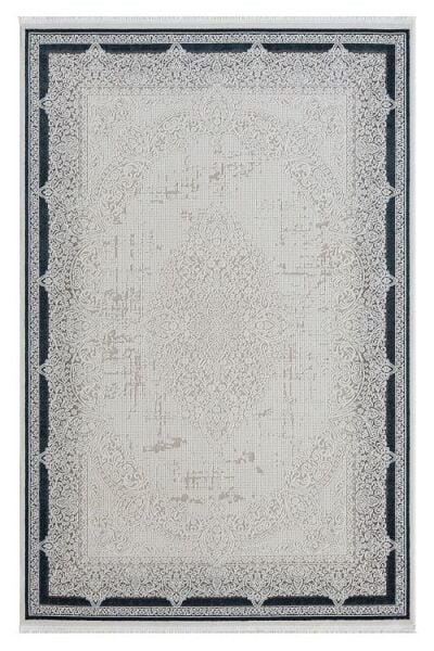 Seyran Halı Ahlat 7051 Mavi Çerçeveli Klasik Desen Gri Akrilik Salon Halısı Yolluk Modern Akrilik Halı