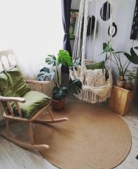 Milda 37 Jüt Hasırlı El Örgüsü Çift Taraflı Kilim Yuvarlak Jüt Halı