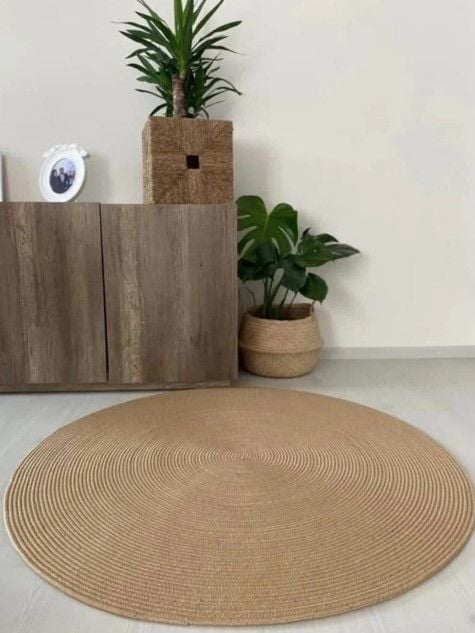 Milda 37 Jüt Hasırlı El Örgüsü Çift Taraflı Kilim Yuvarlak Jüt Halı