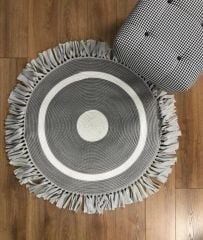 Milda 38 Gri Jüt Hasırlı El Örgüsü Çift Taraflı Kilim Yuvarlak Jüt Halı