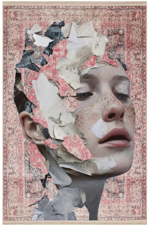 Drom Kaymaz Tabanlı Yıkanabilir Kırmızı Vintage Kadın Figürlü Etnik Halı