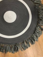 Milda 39 Antrasit Jüt Hasırlı El Örgüsü Çift Taraflı Kilim Yuvarlak Jüt Halı