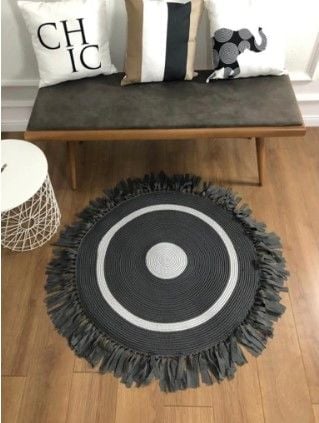 Milda 39 Antrasit Jüt Hasırlı El Örgüsü Çift Taraflı Kilim Yuvarlak Jüt Halı