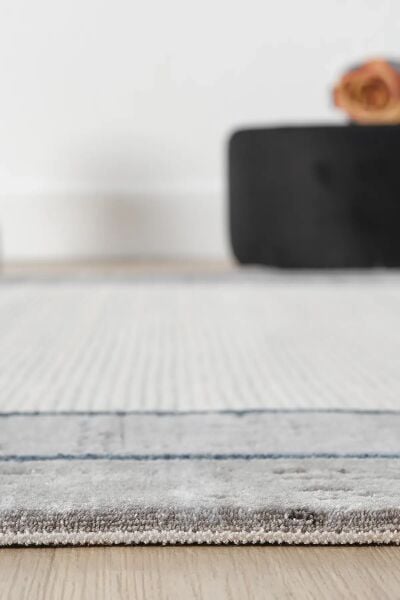 Seyran Halı Ahlat 7053 Mavi Çerçeveli Klasik Desen Gri Akrilik Salon Halısı Yolluk Modern Akrilik Halı