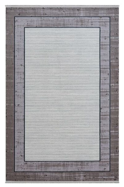 Seyran Halı Ahlat 7053 Mavi Çerçeveli Klasik Desen Gri Akrilik Salon Halısı Yolluk Modern Akrilik Halı