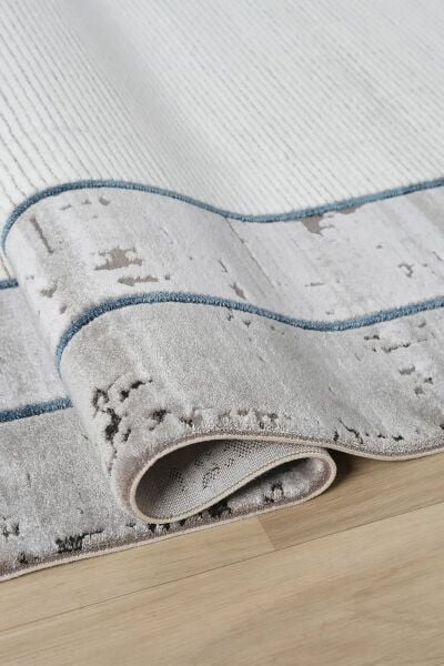 Seyran Halı Ahlat 7053 Mavi Çerçeveli Klasik Desen Gri Akrilik Salon Halısı Yolluk Modern Akrilik Halı