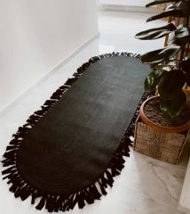 Milda 44 Siyah Jüt Hasırlı El Örgüsü Çift Taraflı Kilim Oval Jüt Halı 100x200