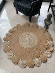 Milda 45 Jüt Hasırlı El Örgüsü Çift Taraflı Kilim Yuvarlak Jüt Halı