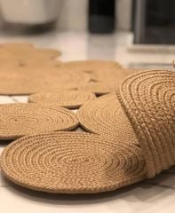 Milda 50 Jüt Hasır Örgü Bohem Çift Taraflı Kilim Dekoratif Asimetrik Kahve Jüt Halı