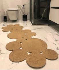 Milda 50 Jüt Hasır Örgü Bohem Çift Taraflı Kilim Dekoratif Asimetrik Kahve Jüt Halı