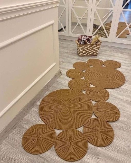 Milda 50 Jüt Hasır Örgü Bohem Çift Taraflı Kilim Dekoratif Asimetrik Kahve Jüt Halı