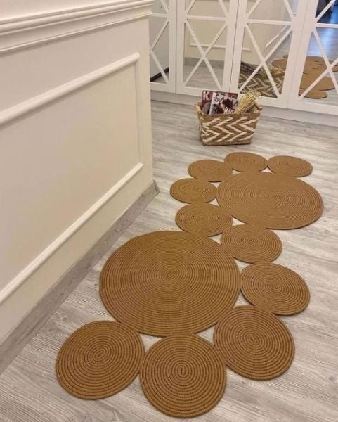 Milda 50 Jüt Hasır Örgü Bohem Çift Taraflı Kilim Dekoratif Asimetrik Kahve Jüt Halı