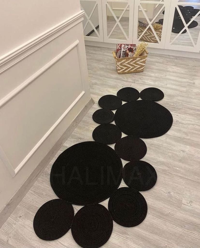 Milda 51 Hasırlı El Örgüsü Çift Taraflı Jüt Kilim Hav Toz Vermez Siyah Jüt Halı