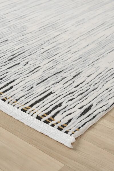 Seyran Halı Ahlat 7054 Siyah Çizgili Gri Akrilik Salon Halısı Yolluk Modern Akrilik Halı