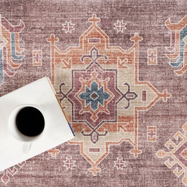 Atelier 502 Dusty Rose Eskitme Vintage Halı Etnik Dokuma Otantik Yıkanabilir Salon Mutfak Yatak Odası Koridor Halısı