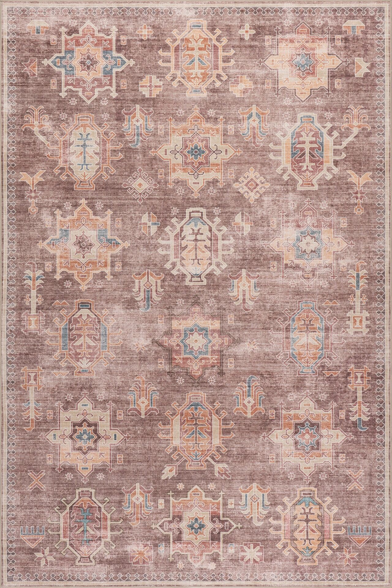 Atelier 502 Dusty Rose Eskitme Vintage Halı Etnik Dokuma Otantik Yıkanabilir Salon Mutfak Yatak Odası Koridor Halısı