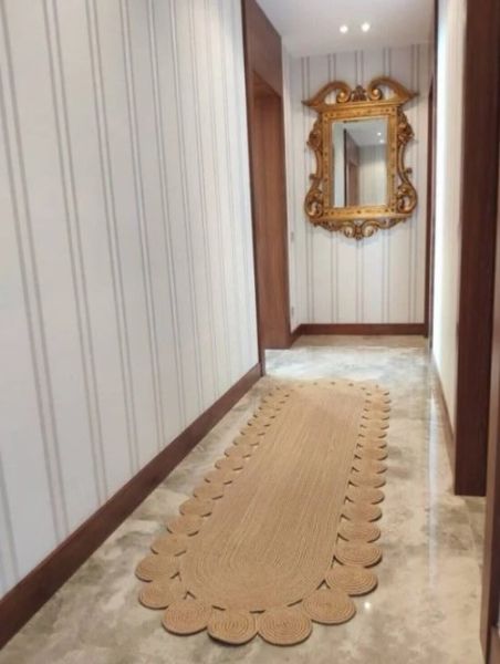 Milda 64 Jüt Hasırlı El Örgüsü Çift Taraflı Kilim Oval Jüt Halı 80x150