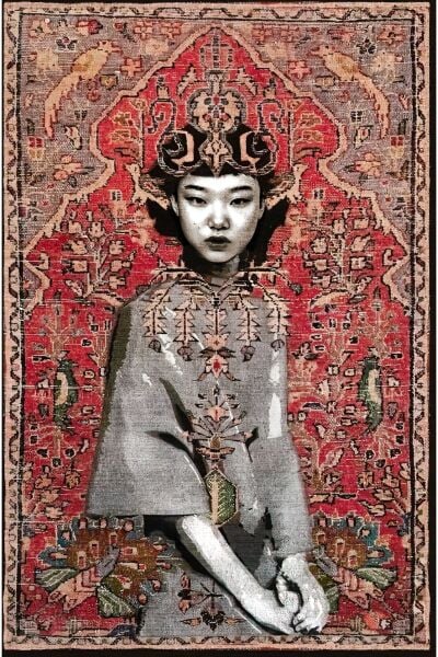 Drom Dokuma Taban Makinede Yıkanabilen Kilim Kaymaz Şönil Vintage Yüz Figürlü Otantik Halı