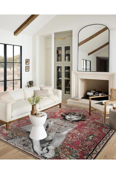 Drom Dokuma Taban Makinede Yıkanabilen Kilim Kaymaz Şönil Vintage Yüz Figürlü Otantik Halı