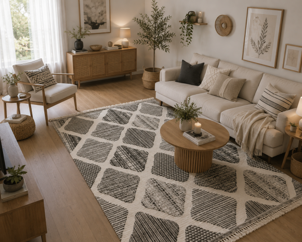 Enti Halı Step 2202 Gri Kabartmalı Yumuşak Dokulu Hav Toz Vermez Modern Salon Oturma Odası Halısı