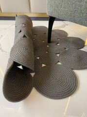 Milda 68 Gri Jüt Hasırlı El Örgüsü Çift Taraflı Kilim Yuvarlak Jüt Halı