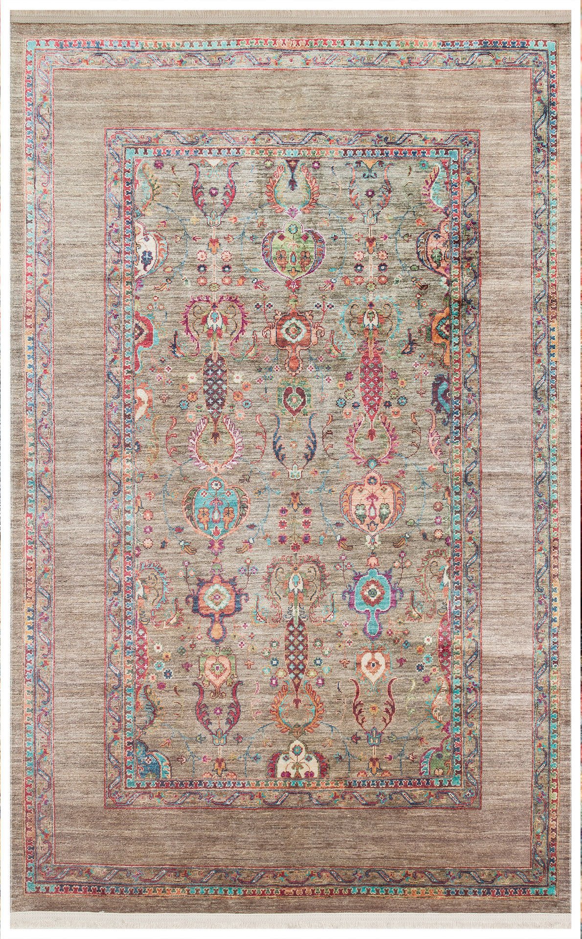 Eko Halı Antique ATK 07 Olive Antik Desen Makinede Yıkanabilir Halı Kaymaz Taban Vintage Modern Salon Mutfak Koridor Halısı
