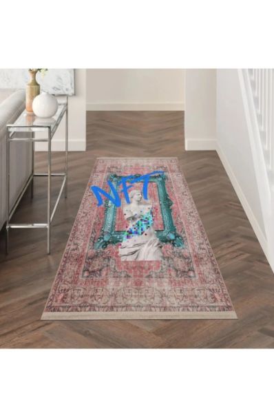 Drom Kaymaz Tabanlı Yıkanabilir Vintage Heykel Popüler Sanat Temalı Dokuma Taban Halı