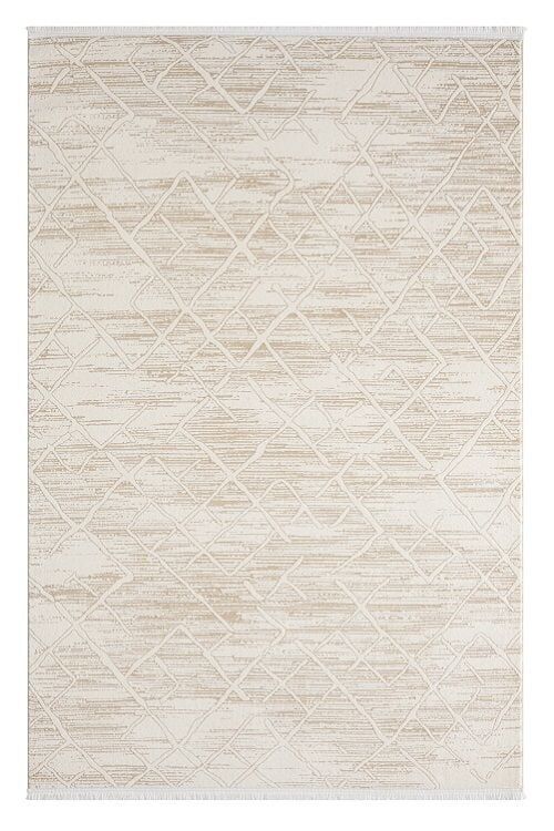 Seyran Halı Asya 522 Bej Akrilik Salon Halısı Yolluk Modern Akrilik Halı Dokuma Taban Saçaklı Modern Şık Halı