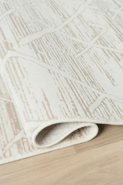 Seyran Halı Asya 522 Bej Akrilik Salon Halısı Yolluk Modern Akrilik Halı Dokuma Taban Saçaklı Modern Şık Halı