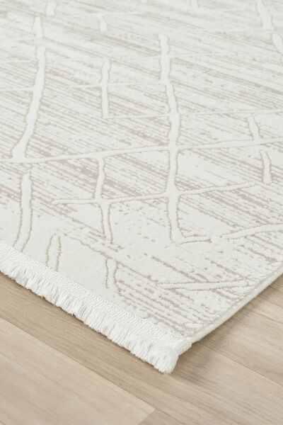 Seyran Halı Asya 522 Bej Akrilik Salon Halısı Yolluk Modern Akrilik Halı Dokuma Taban Saçaklı Modern Şık Halı