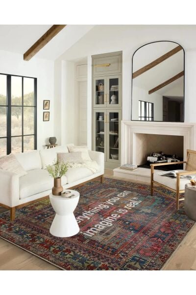 Drom Dokuma Taban Makinede Yıkanabilen Kilim Kaymaz Şönil Multi Modern Yazı Temalı Halı