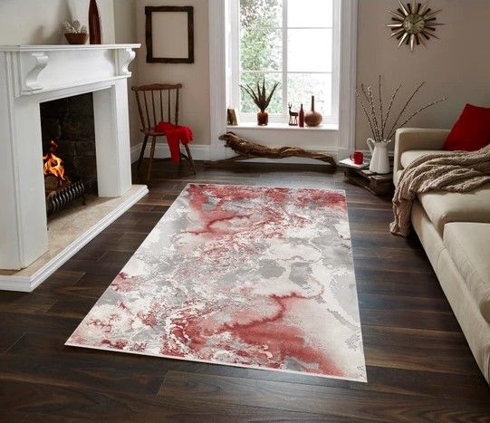 Merinos Halı Therapy 19112 010 Yün Tuşeli Modern Salon Halısı Gri Bordo 80x150